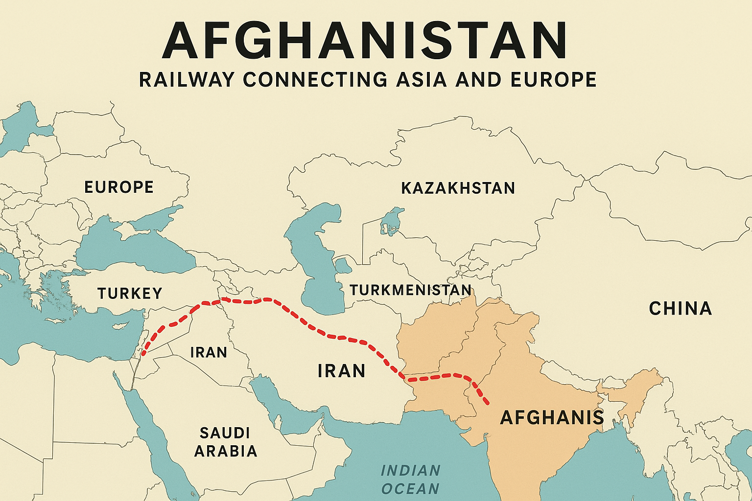 أطلقت كابل مشروع السكك الحديدية بالتعاون مع تركيا وإيران وتركمانستان،