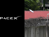 SpaceX/ This photo taken on September 17, 2025 shows what appears to be a Starlink satellite dish on the roof of a building at the KK Park complex in Myanmar's eastern Myawaddy township, as pictured from Mae Sot district in Thailand's border province of Tak. (Photo by AFP) Myanmar