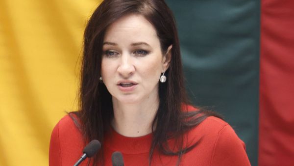 Lithuania's new Prime Minister Inga Ruginiene speaks during a session of the Seimas of the Republic of Lithuania, in Vilnius on August 26, 2025. AFP Lithuania indefinitely closes Belarus border