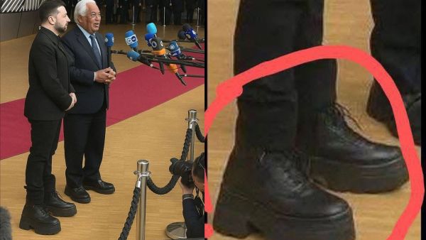 A picture of Ukrainian President Volodymyr Zelensky allegedly wearing high heels. (X) Ukrainian President Volodymyr Zelensky
