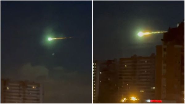 A mysterious green glowing light seen in Moscow sky. (X) green glowing ball